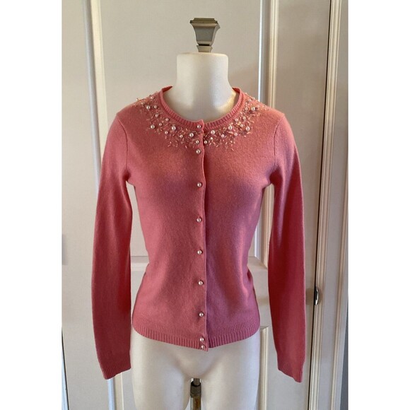 Magaschoni 100% Cashmere Size XS Beaded Pearl Button Cardigan Classic‎ Sweater - Picture 1 of 12